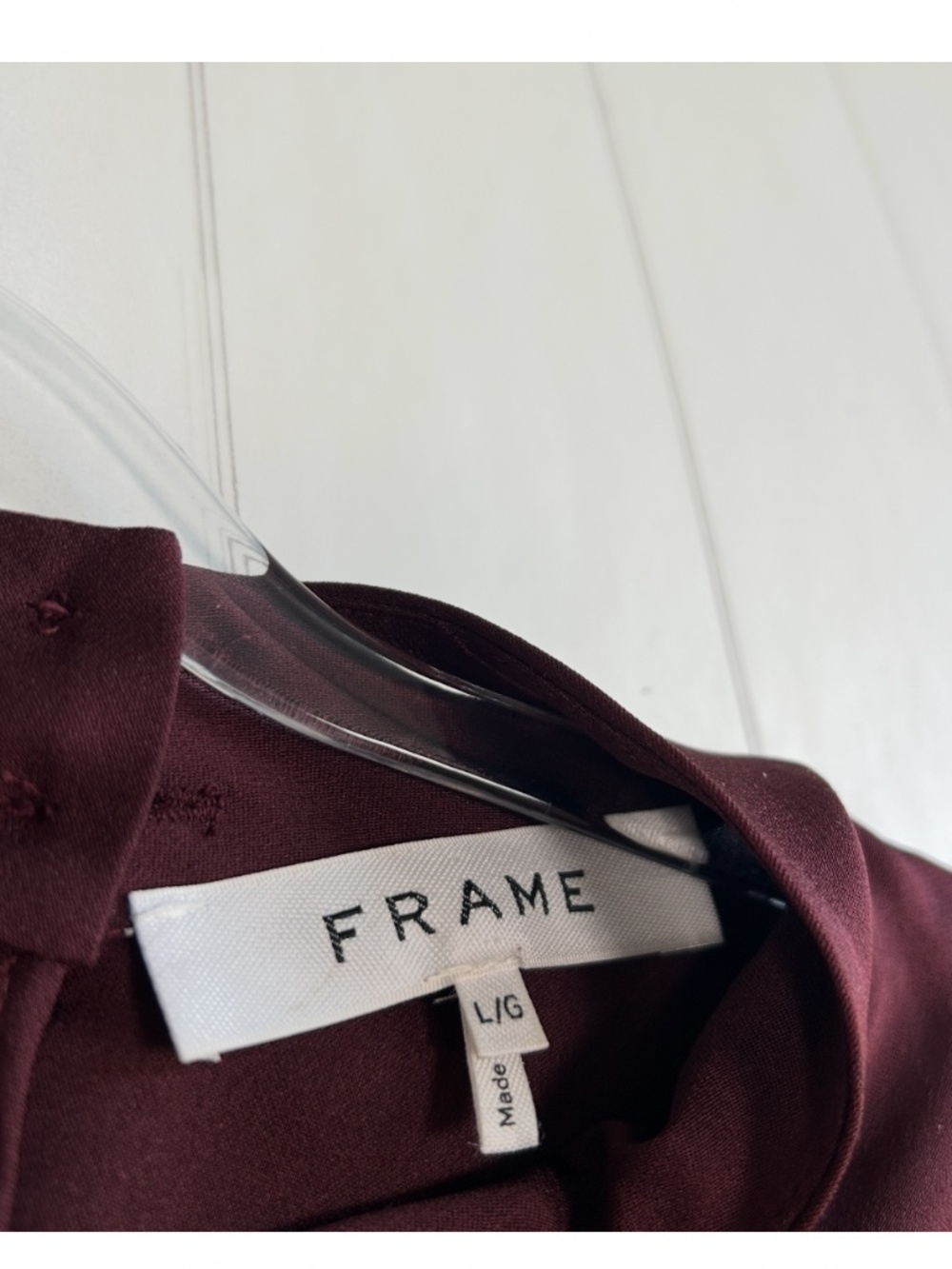 Frame size L long sleeve keyhole blouse 100% silk burgundy smocked high neck - Picture 10 of 12